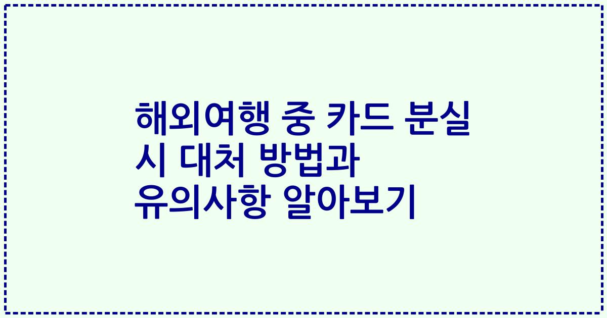 해외여행 중 카드 분실 시 대처 방법과 유의사항 알아보기